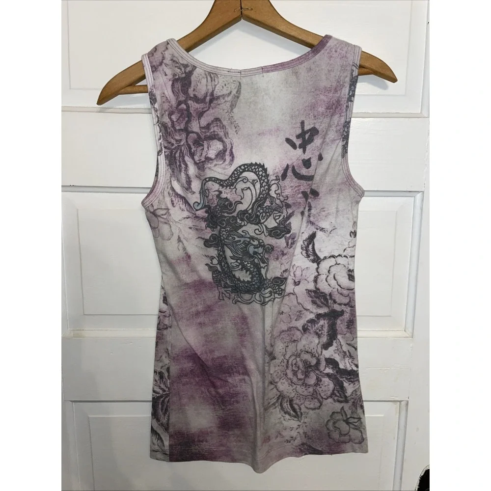 Fit Y2K 2000s On-trend Tank Top Purple Dragon Scoll Rhinestone Super Soft Medium